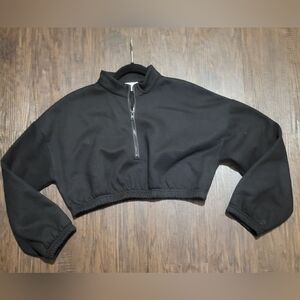 Black Cropped Quarter-Zip Pullover